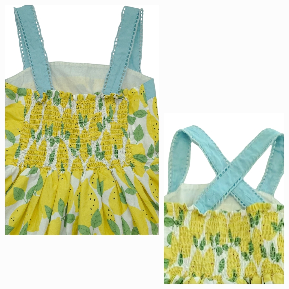 Mini Boden Lemon Print Yellow & Blue Sleeveless Sundress Dress- Size 9-10Y - Picture 5 of 9
